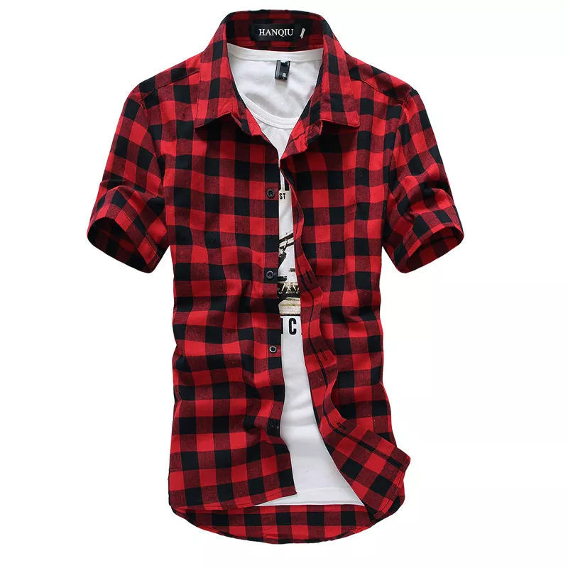 Red And Black Plaid Shirt Men Shirts 2024 New Summer Fashion Chemise