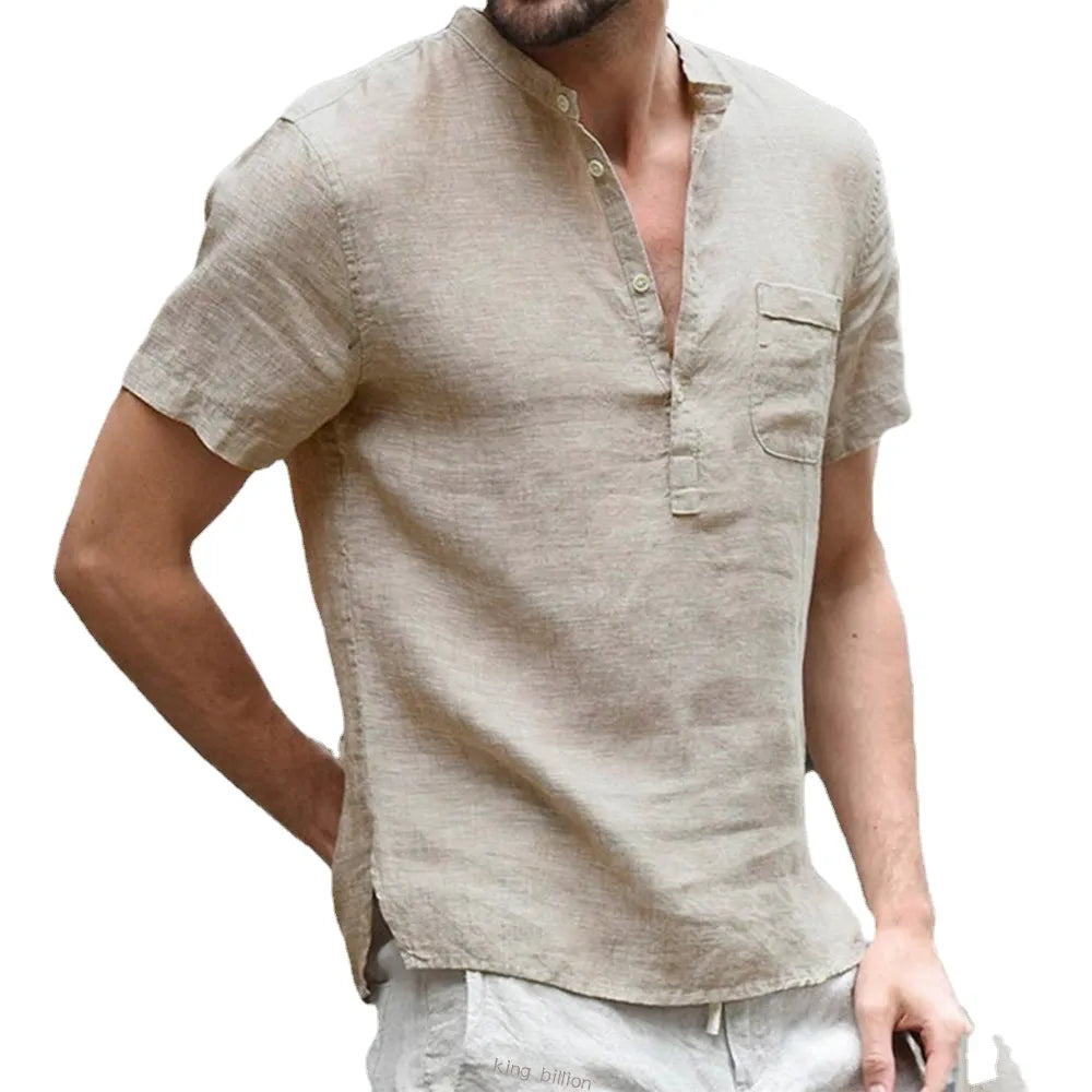 Linen Breeze: Men's Summer Casual Short-Sleeve Tee